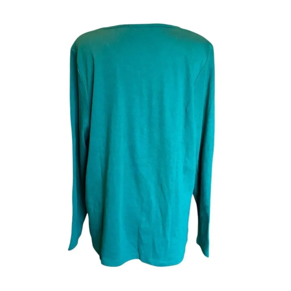 Quacker Factory Green Christmas Tree Sweater V Neck Long Sleeve Womens Large